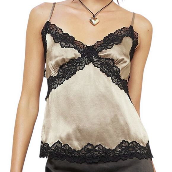 Beverly and Beck Lace Trim Satin Cami Top L Silky Dark Fairy Romantic Whimsigoth - Picture 5 of 11